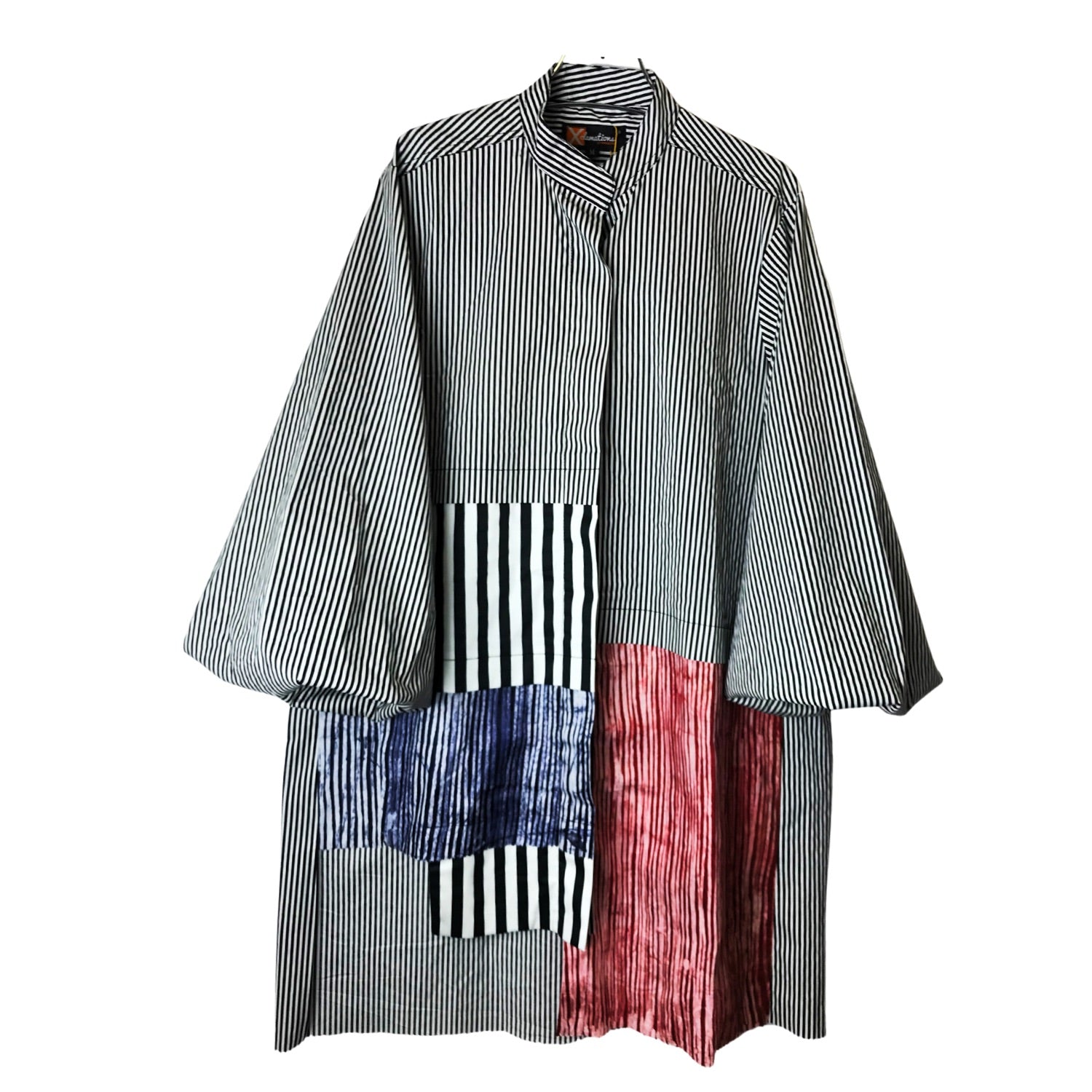Women's Tunic Shirt - Shero Tunic in Pinstripe and Batik Mixed Print